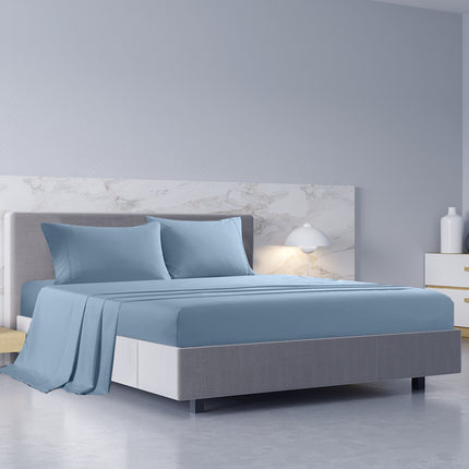 Royal Comfort 1000TC Hotel Grade Bamboo Cotton Sheets Pillowcases Set Ultrasoft - Queen - Blue Fog 2