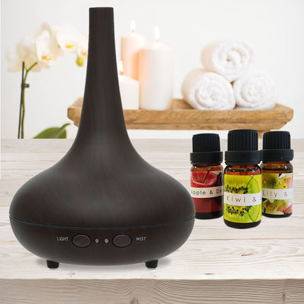 Essential Oil Diffuser Ultrasonic Humidifier Aromatherapy LED Light 200ML 3 Oils - Dark Wood Grain 2