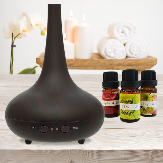 Essential Oil Diffuser Ultrasonic Humidifier Aromatherapy LED Light 200ML 3 Oils - Dark Wood Grain 2