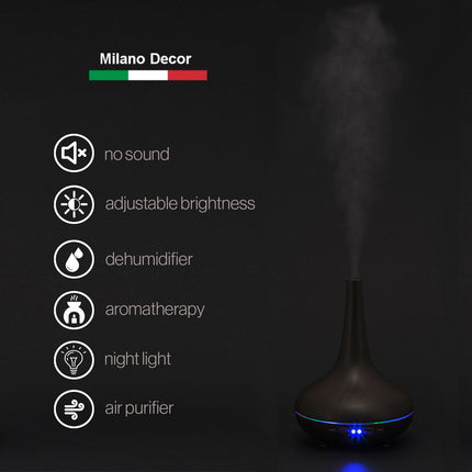 Essential Oil Diffuser Ultrasonic Humidifier Aromatherapy LED Light 200ML 3 Oils - Dark Wood Grain 4