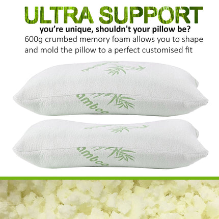 Royal Comfort Luxury Bamboo Covered Memory Foam Pillow Twin Pack Hypoallergenic 4