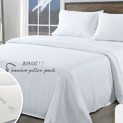 Royal Comfort Bamboo Blend Sheet Set 1000TC and Bamboo Pillows 2 Pack Ultra Soft - Queen - White 2