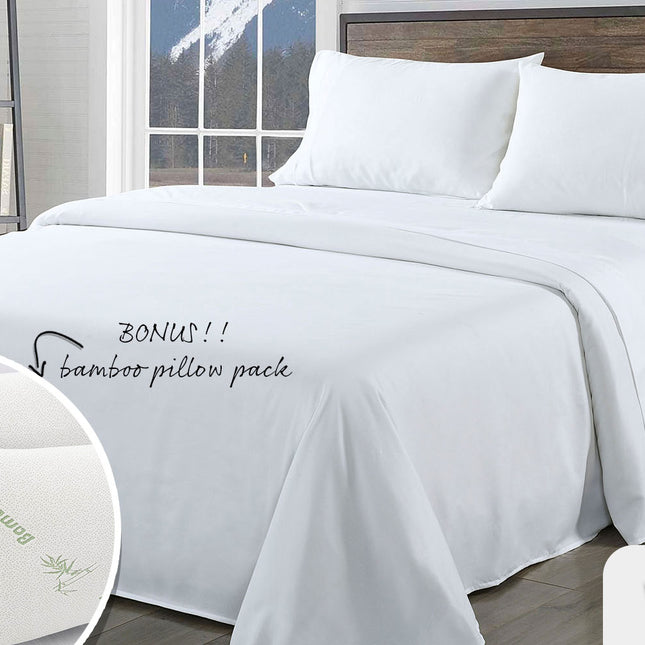 Royal Comfort Bamboo Blend Sheet Set 1000TC and Bamboo Pillows 2 Pack Ultra Soft - Queen - White 2