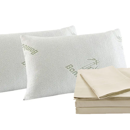 Royal Comfort Bamboo Blend Sheet Set 1000TC and Bamboo Pillows 2 Pack Ultra Soft - Queen - Ivory