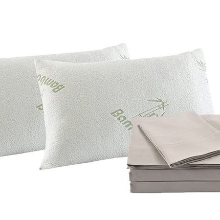Royal Comfort Bamboo Blend Sheet Set 1000TC and Bamboo Pillows 2 Pack Ultra Soft - Queen - Warm Grey