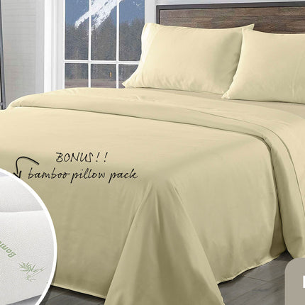Royal Comfort Bamboo Blend Sheet Set 1000TC and Bamboo Pillows 2 Pack Ultra Soft - King - Ivory 2