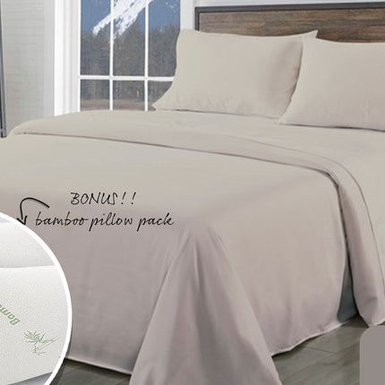 Royal Comfort Bamboo Blend Sheet Set 1000TC and Bamboo Pillows 2 Pack Ultra Soft - King - Warm Grey 2