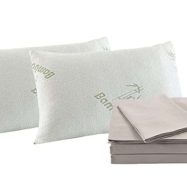 Royal Comfort Bamboo Blend Sheet Set 1000TC and Bamboo Pillows 2 Pack Ultra Soft - King - Warm Grey