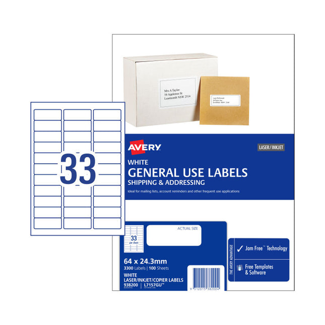 AVERY Gen Label L7157GU 33Up Bx100 2