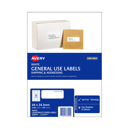 AVERY Gen Label L7157GU 33Up Bx100 3