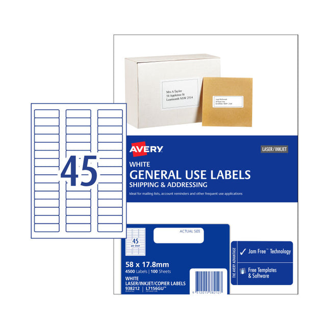 AVERY Gen Label L7516GU 45Up Pack of 100 2