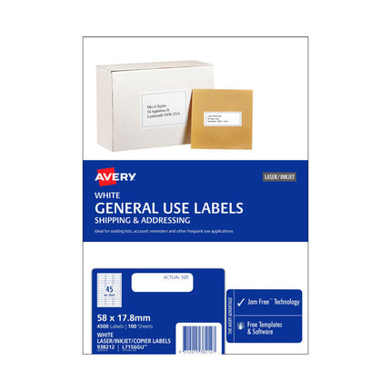 AVERY Gen Label L7516GU 45Up Pack of 100 3