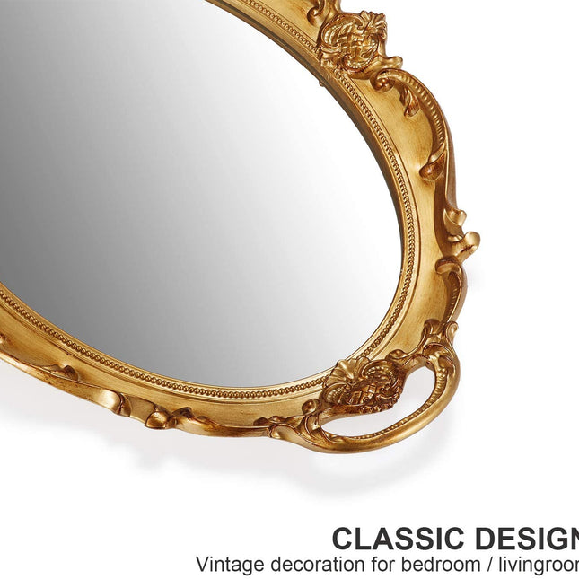Oval Antique Gold 25 x 38 cm Vintage Carved Hanging Wall Mirror for Bedroom and Living-Room 2