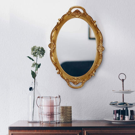 Oval Antique Gold 25 x 38 cm Vintage Carved Hanging Wall Mirror for Bedroom and Living-Room 4