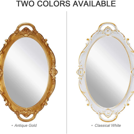 Oval Antique Gold 25 x 38 cm Vintage Carved Hanging Wall Mirror for Bedroom and Living-Room 6