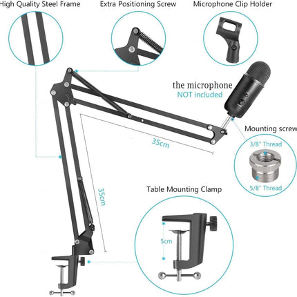 Microphone Radio Broadcasting Stand with 3/8"to 5/8" Screw Adapter and Windscreen Pop Filter 2