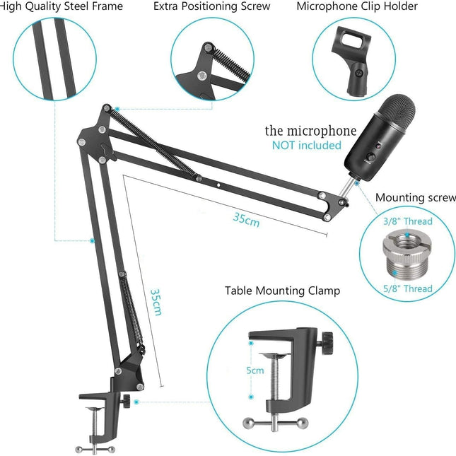 Microphone Radio Broadcasting Stand with 3/8"to 5/8" Screw Adapter and Windscreen Pop Filter 2