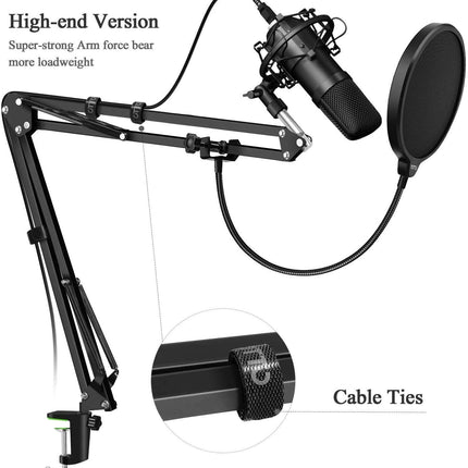 Microphone Radio Broadcasting Stand with 3/8"to 5/8" Screw Adapter and Windscreen Pop Filter 3