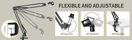 Microphone Radio Broadcasting Stand with 3/8"to 5/8" Screw Adapter and Windscreen Pop Filter 9