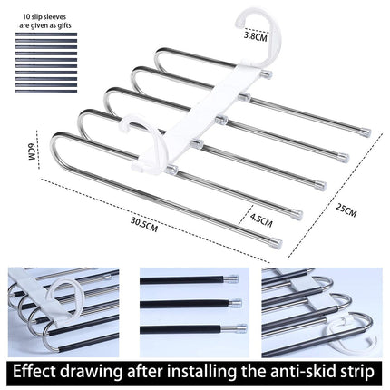 2 Pack Adjustable Multi-Layer 5 in 1 Pants Hanger for Wardrobe and Home Storage (White) 2