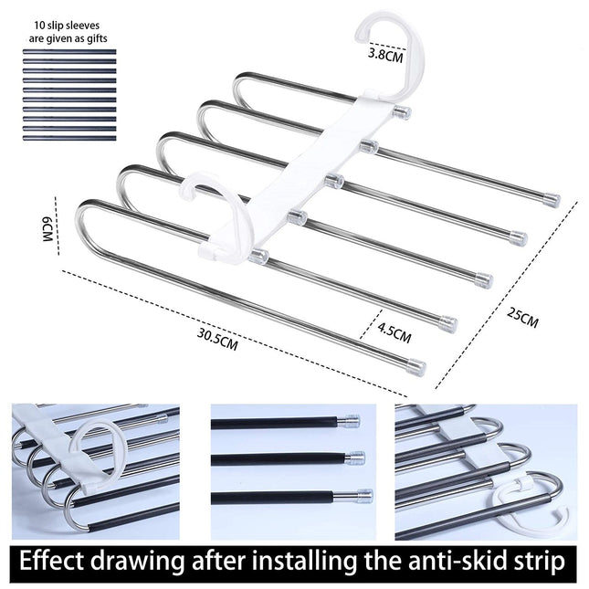 2 Pack Adjustable Multi-Layer 5 in 1 Pants Hanger for Wardrobe and Home Storage (White) 2