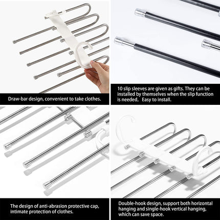 2 Pack Adjustable Multi-Layer 5 in 1 Pants Hanger for Wardrobe and Home Storage (White) 5