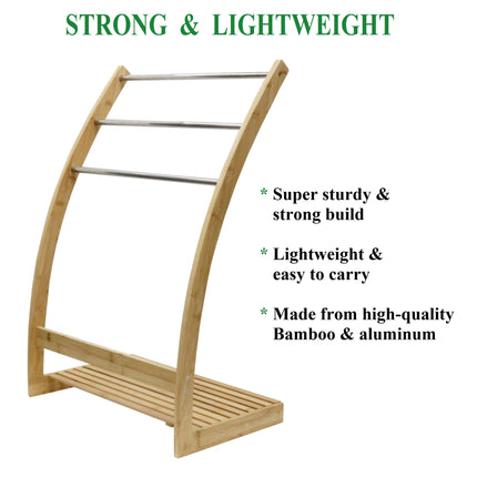 Bamboo Towel Bar Metal Holder Rack 3-Tier Freestanding and Bottom shelf for Bathroom 7