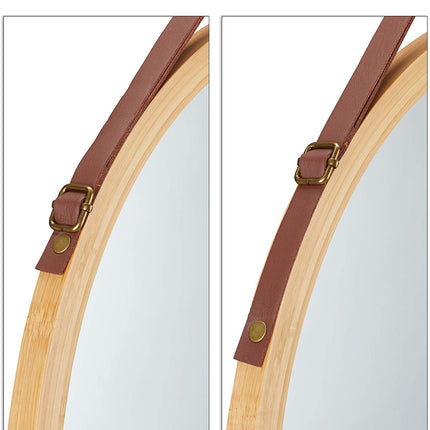 Hanging Round Wall Mirror 45 cm - Solid Bamboo Frame and Adjustable Leather Strap for Bathroom and Bedroom 4
