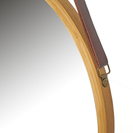 Hanging Round Wall Mirror 45 cm - Solid Bamboo Frame and Adjustable Leather Strap for Bathroom and Bedroom 5