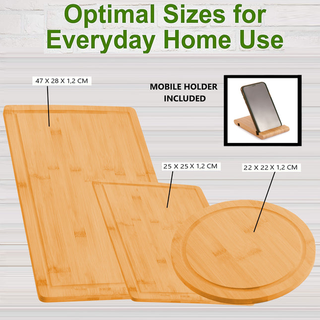 3 Pieces Bamboo Cutting Board with Juice Groove and Mobile Holder included for Home Kitchen 2