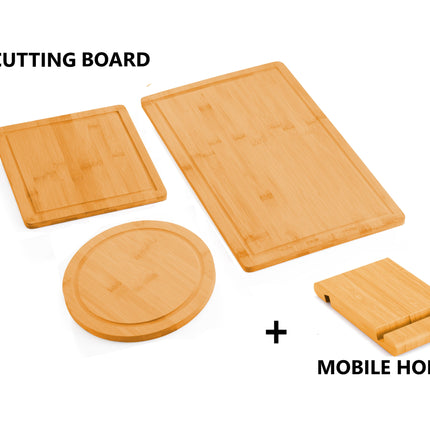 3 Pieces Bamboo Cutting Board with Juice Groove and Mobile Holder included for Home Kitchen 4