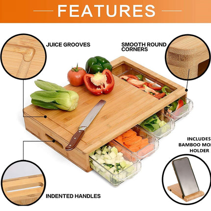 Large Bamboo Cutting Board and 4 Containers with Mobile Holder gift included for Home Kitchen 2