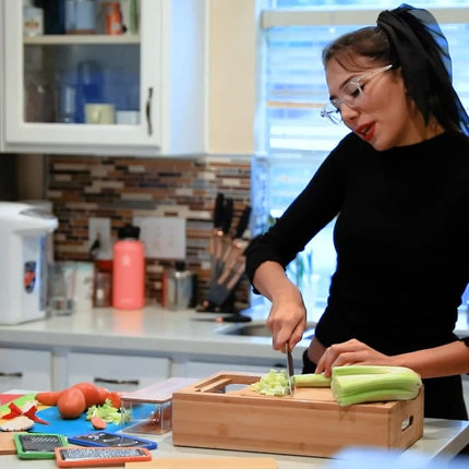 Large Bamboo Cutting Board and 4 Containers with Mobile Holder gift included for Home Kitchen 8