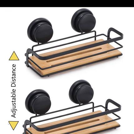 2 Pack Rectangular Bamboo Corner Shower Caddy Shelf Basket Rack with Premium Vacuum Suction Cup No-Drilling for Bathroom and Kitchen 4