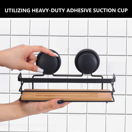 2 Pack Rectangular Bamboo Corner Shower Caddy Shelf Basket Rack with Premium Vacuum Suction Cup No-Drilling for Bathroom and Kitchen 6