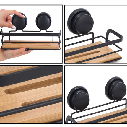 2 Pack Rectangular Bamboo Corner Shower Caddy Shelf Basket Rack with Premium Vacuum Suction Cup No-Drilling for Bathroom and Kitchen 8