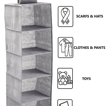 5 Tier Shelf Hanging Closet Organizer and Storage for Clothes (Grey) 3