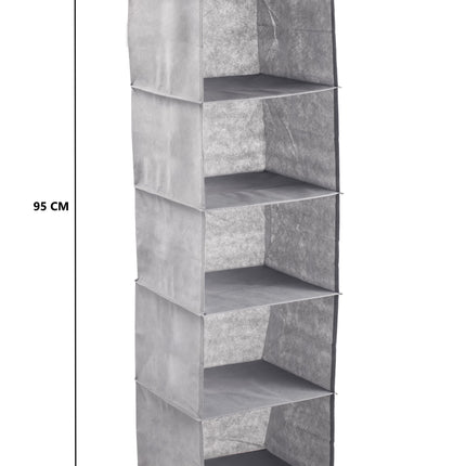 5 Tier Shelf Hanging Closet Organizer and Storage for Clothes (Grey) 9