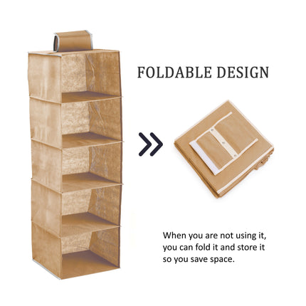 5 Tier Shelf Hanging Closet Organizer and Storage for Clothes (Beige) 3