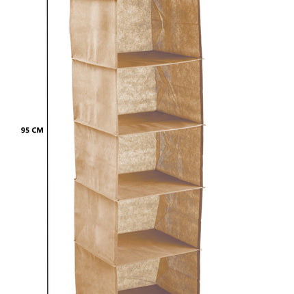 5 Tier Shelf Hanging Closet Organizer and Storage for Clothes (Beige) 8