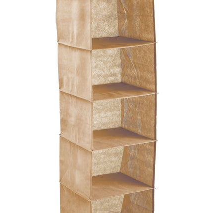 5 Tier Shelf Hanging Closet Organizer and Storage for Clothes (Beige) 9
