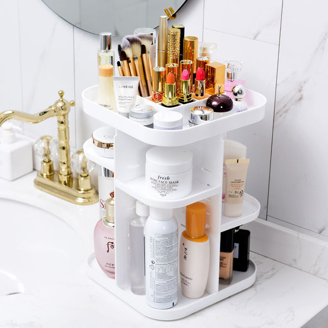 360 Rotating Large Capacity Makeup Organizer for Bedroom and Bathroom (White) 2