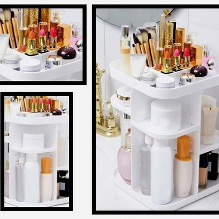 360 Rotating Large Capacity Makeup Organizer for Bedroom and Bathroom (White) 4