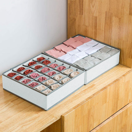 Set of 2 Fabric Drawer Organizer Divider Storage Boxes for Storing Socks, Underwear, Ties, Scarves (Grey) 4