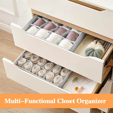 Set of 2 Fabric Drawer Organizer Divider Storage Boxes for Storing Socks, Underwear, Ties, Scarves (Grey) 7