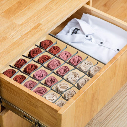 Set of 2 Fabric Drawer Organizer Divider Storage Boxes for Storing Socks, Underwear, Ties, Scarves (Beige) 3