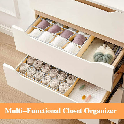 Set of 2 Fabric Drawer Organizer Divider Storage Boxes for Storing Socks, Underwear, Ties, Scarves (Beige) 5