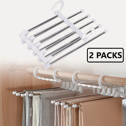 2 Pack Stainless Steel Adjustable 5 in 1 Pants Hangers Non-Slip Space Saving for Home Storage 2