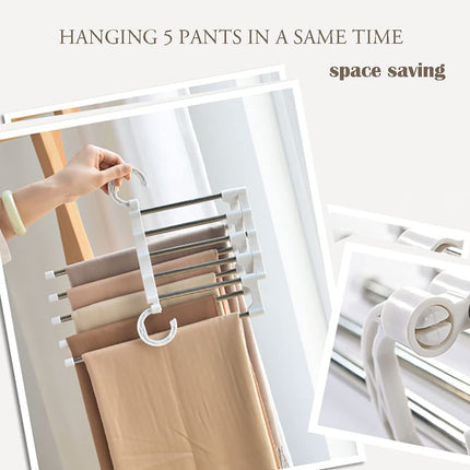 2 Pack Stainless Steel Adjustable 5 in 1 Pants Hangers Non-Slip Space Saving for Home Storage 7