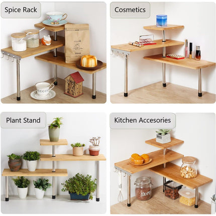 CARLA HOME 3 Tier Corner Shelf Kitchen Spice Rack Organiser with Hooks for Home Storage & Organisation 4
